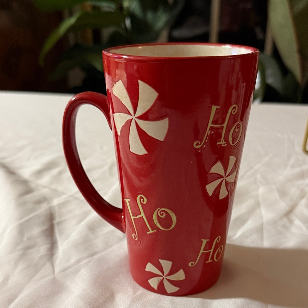 Festive Red Holiday Mug with Peppermint Design